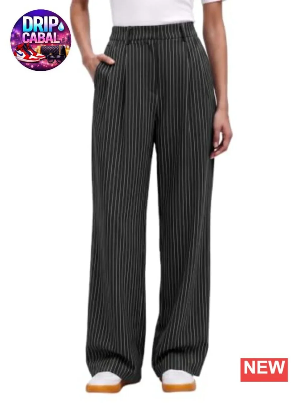 High Waisted Pinstripe Wide Leg Slacks for Women Business Casual Dress Pants